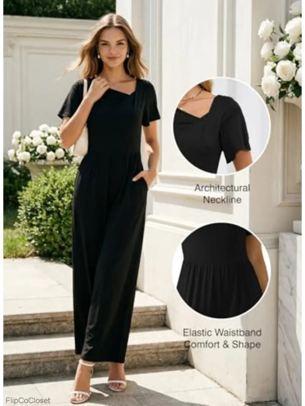 Dokotoo Womens Dressy Casual Jumpsuit Short Sleeve Wide Leg Pants Romper